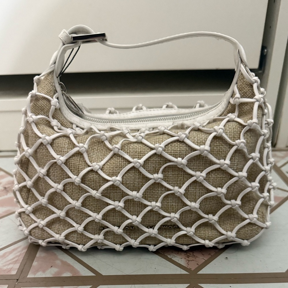 Brandon Blackwood Elegant Beige and White Woven Handbag